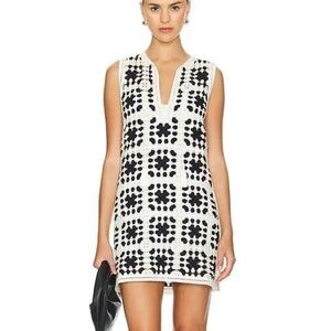 FRAME Crochet Tassel Popover Mini Dress in Navy